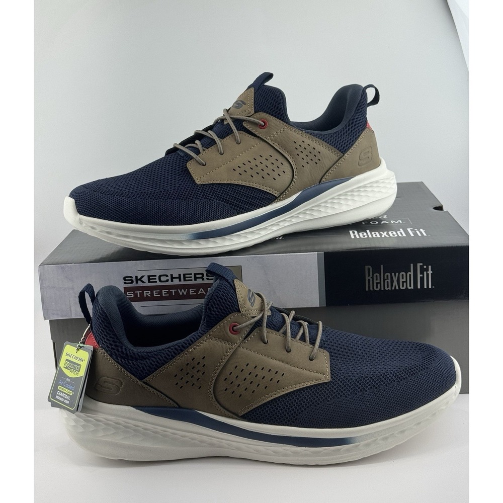 Skechers Relaxed Fit Slade Breyer Lightweight Sneaker Men's Size 12 Navy Tan